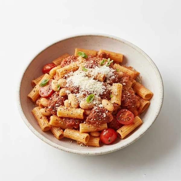 Mediterranean White Bean With Tomato Pasta